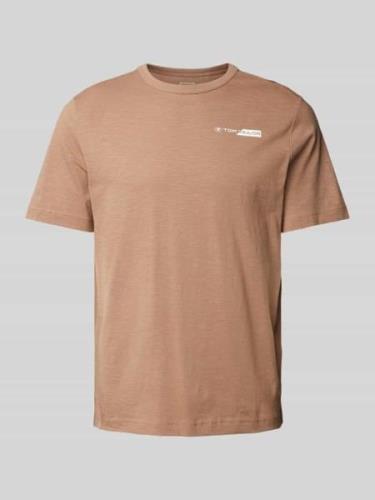 Tom Tailor Regular Style T-Shirt mit Label-Print in Taupe, Größe L