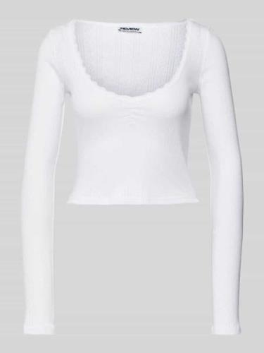 Review Longsleeve mit U-Boot-Ausschnitt in Weiss, Größe S