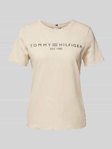 Tommy Hilfiger T-Shirt mit Label-Print in Beige, Größe L