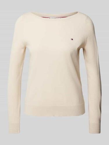 Tommy Hilfiger Strickpullover mit U-Boot-Ausschnitt in Beige, Größe L