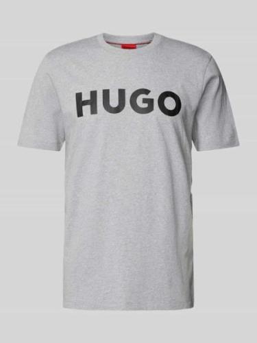 HUGO T-Shirt mit Label-Print Modell 'DULIVIO' in Hellgrau, Größe XXL