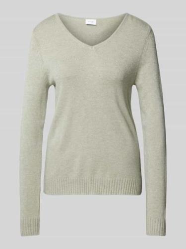 Vila Strickpullover mit V-Ausschnitt Modell 'Viril' in Oliv Melange, G...