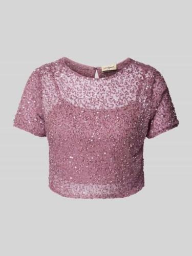 LACE & BEADS Cropped T-Shirt mit Paillettenbesatz in Rose, Größe XXS