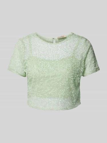 LACE & BEADS Cropped T-Shirt mit Paillettenbesatz in Hellgruen, Größe ...