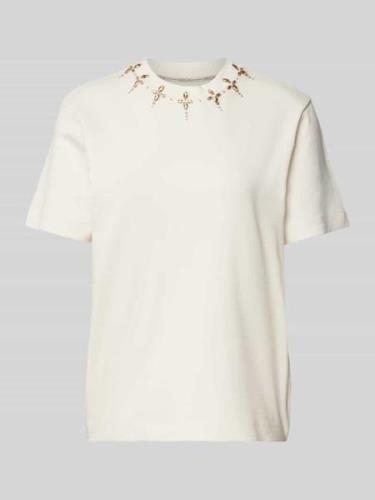 Marc Cain T-Shirt mit Ziersteinbesatz in Offwhite, Größe 34