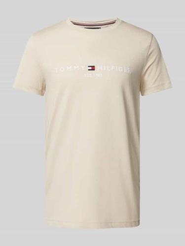 Tommy Hilfiger T-Shirt mit Label-Print in Beige, Größe L