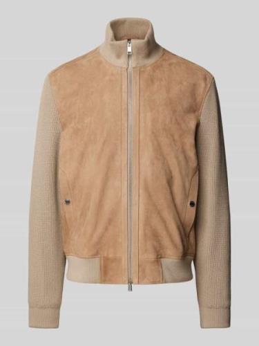 BOSS Lederjacke mit Stehkragen Modell 'Mersey' in Beige, Größe 48