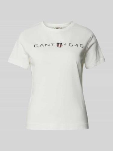 Gant T-Shirt mit Label-Print in Offwhite, Größe L