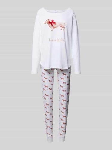 LOUIS & LOUISA Pyjama mit Motiv- und Statement-Print in Weiss, Größe L