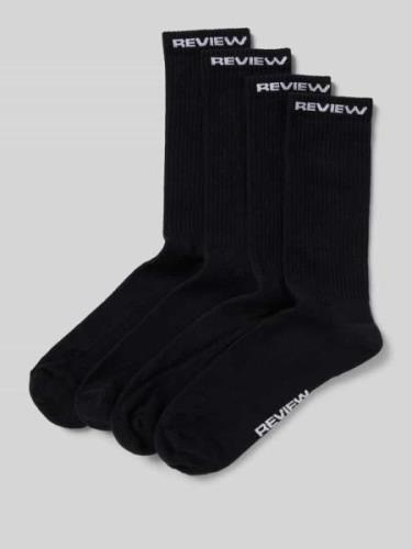 REVIEW Socken mit Label-Print im 4er-Pack in Black, Größe 39/42