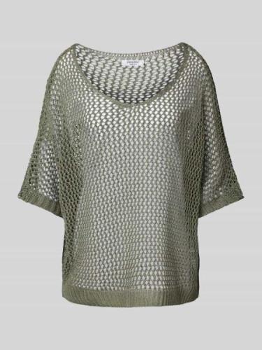 ZABAIONE Strickpullover mit Lochmuster in Khaki, Größe S