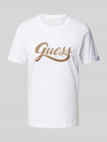 Guess T-Shirt mit Label-Print in Weiss, Größe S