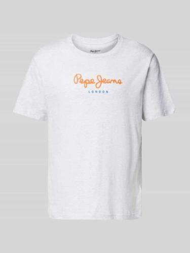 Pepe Jeans T-Shirt mit Label-Print Modell 'EGGO' in Hellgrau, Größe XX...