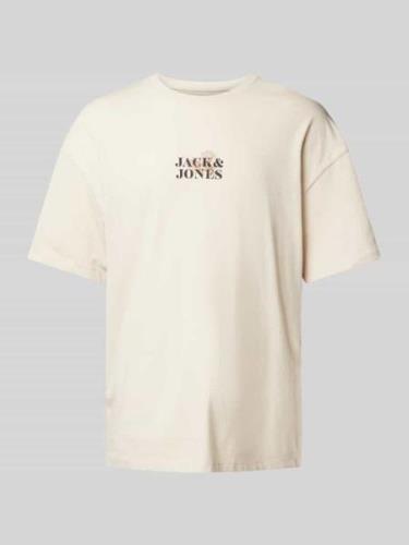 Jack & Jones T-Shirt mit Label-Print Modell 'PRAIA' in Beige, Größe L