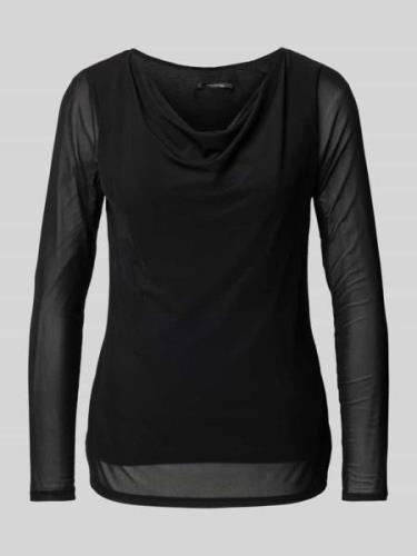 comma Longsleeve aus Mesh mit Wasserfall-Ausschnitt in Black, Größe 34