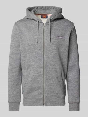 Superdry Sweatjacke mit Label-Stitching in Mittelgrau, Größe M