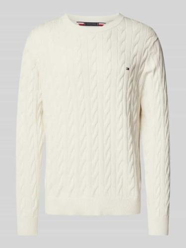 Tommy Hilfiger Strickpullover mit Zopfmuster in Offwhite, Größe M