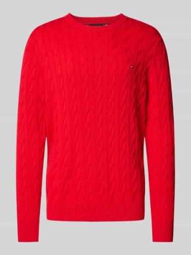 Tommy Hilfiger Strickpullover mit Zopfmuster in Rot, Größe XXXL