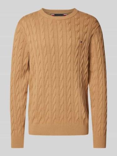 Tommy Hilfiger Strickpullover mit Zopfmuster in Camel, Größe S