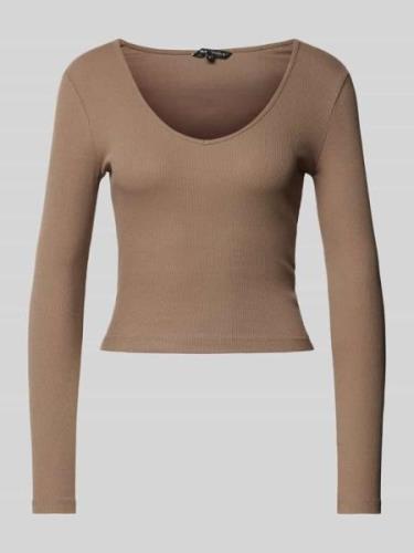 Only Longsleeve mit V-Ausschnitt Modell 'KAYA' in Taupe, Größe M