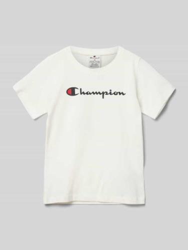 CHAMPION T-Shirt mit Label-Print in Ecru, Größe 152