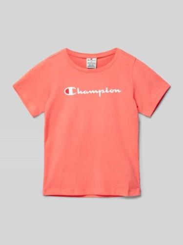 CHAMPION T-Shirt mit Label-Print in Koralle, Größe 176