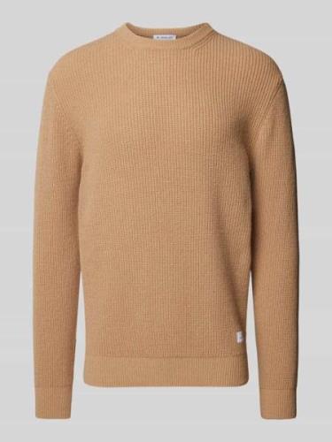 Manuel Ritz Wollpullover mit Label-Patch in Beige, Größe S