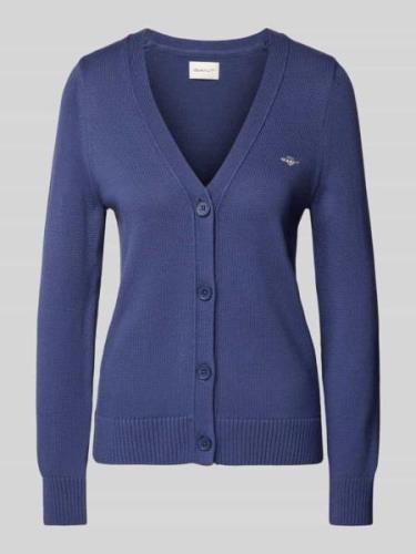 Gant Strickjacke mit Label-Stitching in Rauchblau Melange, Größe L