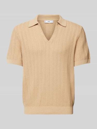 Mango Poloshirt mit Umlegekragen und V-Ausschnitt in Beige, Größe S