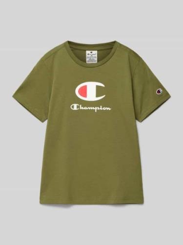 CHAMPION T-Shirt mit Label-Print in Oliv, Größe 176