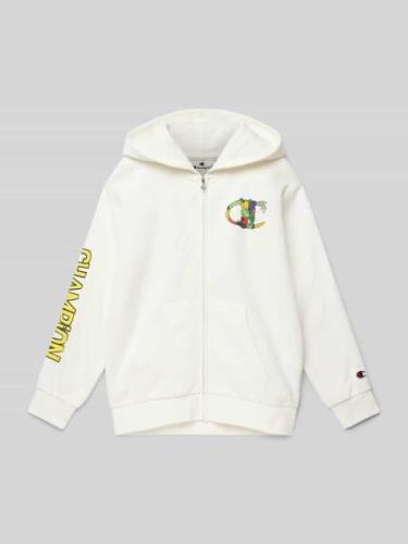 CHAMPION Sweatjacke mit Label-Print in Ecru, Größe 128