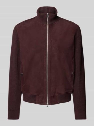 BOSS Lederjacke mit Stehkragen Modell 'Mersey' in Bordeaux, Größe 52