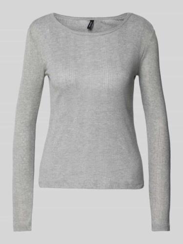 Vero Moda Slim Fit Langarmshirt mit feinem Lochmuster in Hellgrau, Grö...