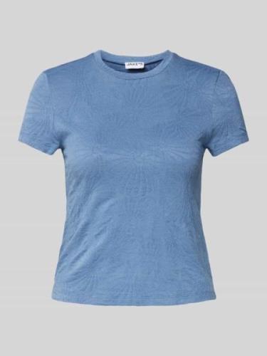 Jake*s Casual T-Shirt mit geripptem Rundhalsausschnitt in Jeansblau, G...