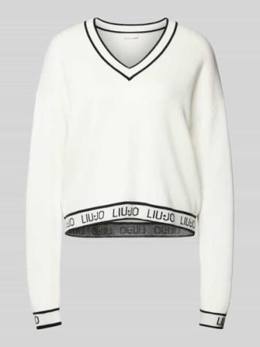 LIU JO SPORT Strickpullover mit V-Ausschnitt in Weiss, Größe L