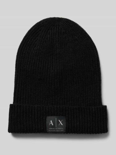 ARMANI EXCHANGE Strickmütze mit Label-Patch in Black, Größe 1