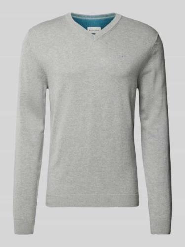 Tom Tailor Regular Fit Strickpullover mit V-Ausschnitt in Hellgrau, Gr...