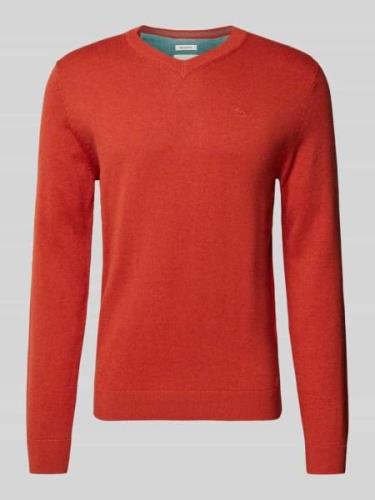 Tom Tailor Regular Fit Strickpullover mit V-Ausschnitt in Dunkelorange...