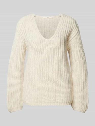 Lanius Strickpullover mit V-Ausschnitt in Offwhite, Größe 34