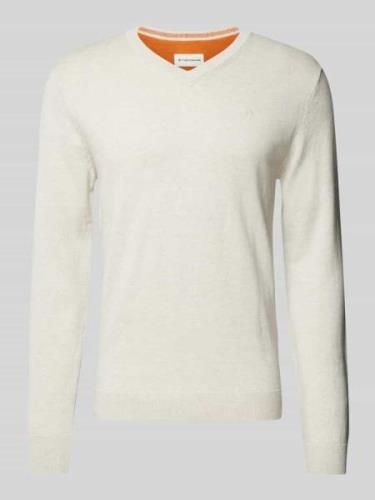 Tom Tailor Regular Fit Strickpullover mit V-Ausschnitt in Offwhite, Gr...