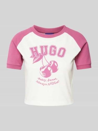 Hugo Blue Cropped T-Shirt mit Label-Motiv-Print Modell 'Dana' in Pink,...