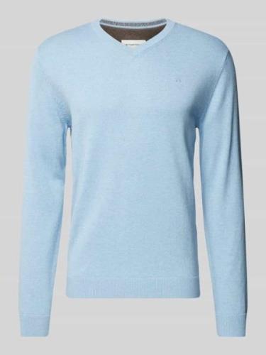 Tom Tailor Regular Fit Strickpullover mit V-Ausschnitt in Hellblau, Gr...