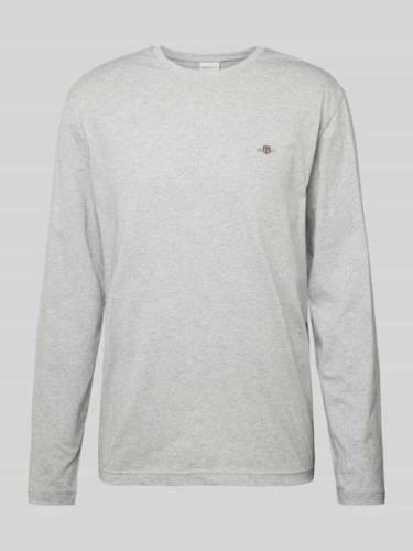 Gant Longsleeve mit Label-Stitching in Mittelgrau Melange, Größe XXXL