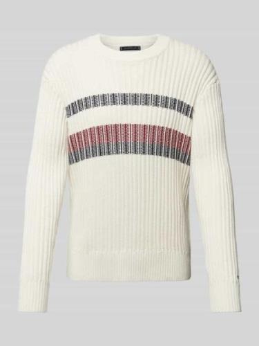 Tommy Hilfiger Strickpullover mit gerippten Abschlüssen in Offwhite, G...