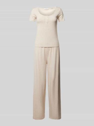 Guess Pyjama mit Label-Stitching Modell 'CARRIE' in Beige Melange, Grö...