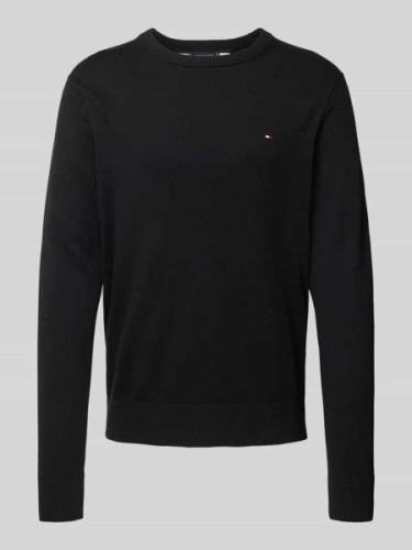 Tommy Hilfiger Strickpullover mit Logo-Stitching Modell 'PIMA' in Blac...