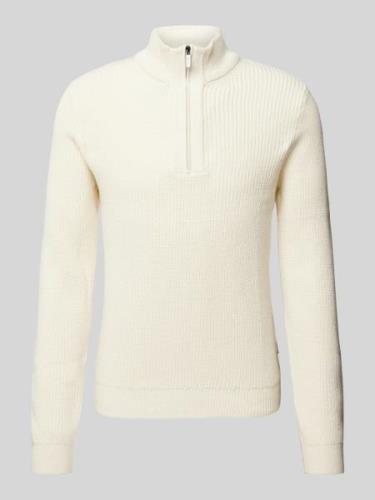 HECHTER PARIS Strickpullover mit Stehkragen in Offwhite, Größe L