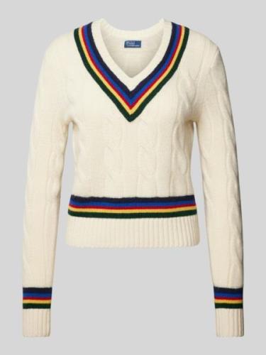 Polo Ralph Lauren Strickpullover mit Zopfmuster in Ecru, Größe XS