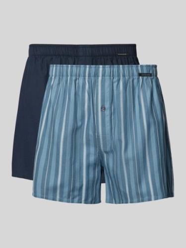 Schiesser Boxershorts mit Label-Patch im 2er-Pack in Blau, Größe XL