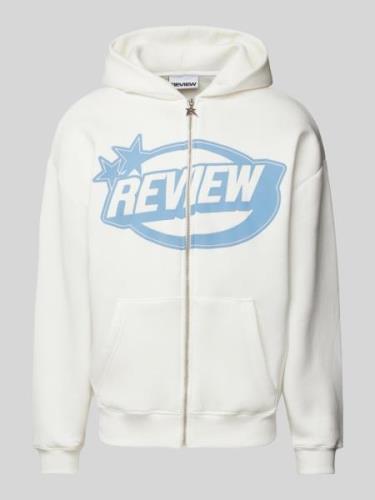 REVIEW Sweatjacke mit Label-Print in Offwhite, Größe S